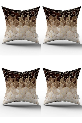 Kahverengi Altın Mozaik Desenli Dijital Baskılı Kırlent Yastık Kılıfı Seti 4kmbs177