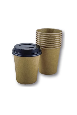 8 Oz Kahverengi Kraft Kapaklı Baskısız Karton Sıcak Kahve Bardağı 500 Adet 500