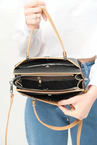 Just Polo Kadın Günlük Kullanıma Uygun Ayarlanabilir Askılı Şık El & Omuz Çantası Shoulder Bag Siyah Taba