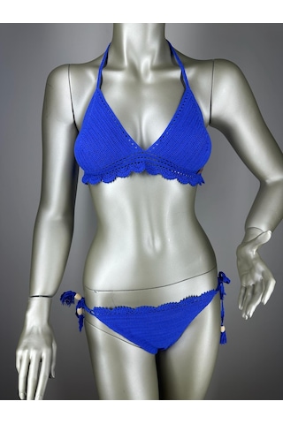 İvita Koyu Mavi Dantel Detaylı Çok Tarz El Yapımı Tığ Örgüsü Bikini