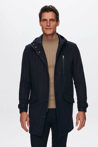 D's Damat Ds Damat Regular Fit Lacivert Çizgili Yünlü Kapüşonlu Kaşe Kaban 1HF08ORT10006 Lacivert
