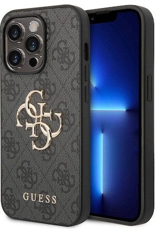 Apple Uyumlu iPhone 15 Pro Max Kılıf Guess Lisanslı Pu Deri Yazı Ve 4g Metal Logo Desen Kahverengi