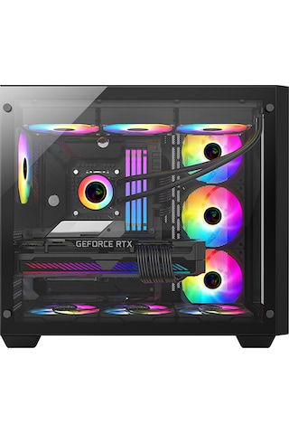 Gametech Prime RGB 7 x 120 MM Fan Oyuncu Mini Tower Bilgisayar Kasası Siyah