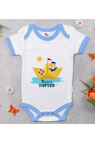 Bitmeyenkartus Bk Kids Kişiye Özel Mavi Bebek Body Zıbın - Model 114 Çok Renkli