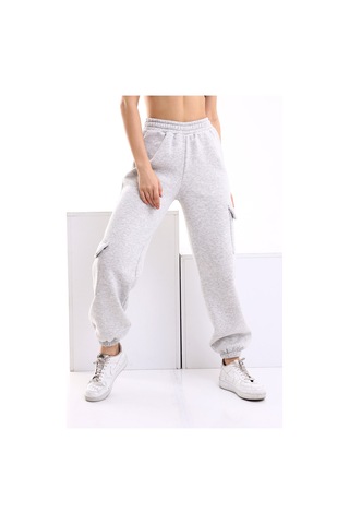Winmoda34 Kadın Jogger Kalın 3 Iplik Yandan Cepli Kargo Eşofman Altı Gri