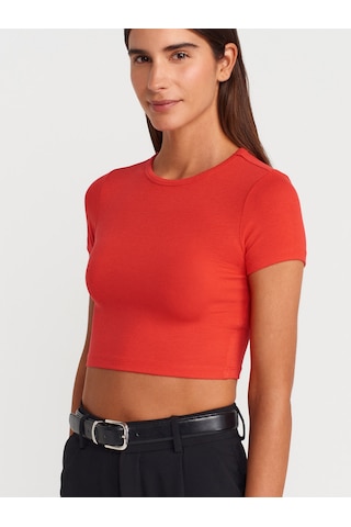 Dilvin 31104 Modal Crop Top-kırmızı Kırmızı