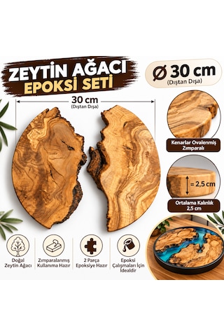 Zeytin Ağacı Epoksi Seti 30 Cm 2 Parça Doğal Ahşap Epoksi Masa Kalıbı İçin