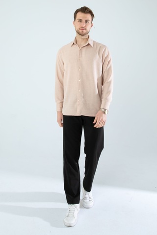 Rahat Kesim Keten Dokulu Gömlek Vizon