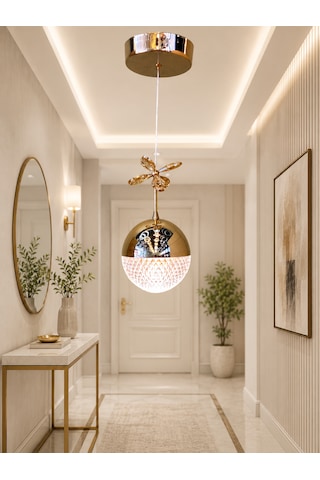 Tekli Desenli Top Rose Gold 3 Renk Modlu Kristal Desen Taşlı Ledli Sarkıt Avize Resimdeki Gibi