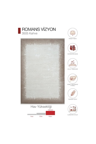 Romans Vizyon 3505 Krem Kahverengi Bordürlü Çizgili Salon Halısı