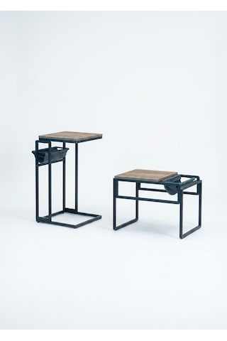 Uykula Demonte Zigon İkili Yan Ve Orta Sehpa Seti Metal Ayaklı Dergilikli C Sehpa Siyah