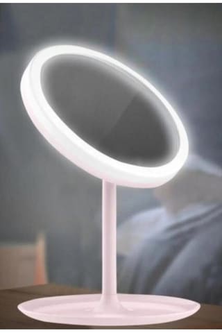 Dokunmatik Led Işıklı Usb Şarjlı Yuvarlak Makyaj Aynası Pembe SM8036