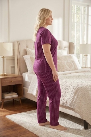 Eyfuze Kadın Büyük Beden Yakası Düğmeli Kısa Kollu Bambu Pijama Takımı Mürdüm-1