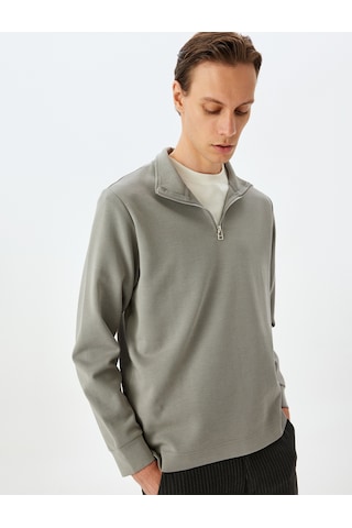 Koton Uzun Kollu Pamuklu İnterlok Kumaş Yarım Fermuarlı Sweatshirt Gri 5sam70002mk Gri