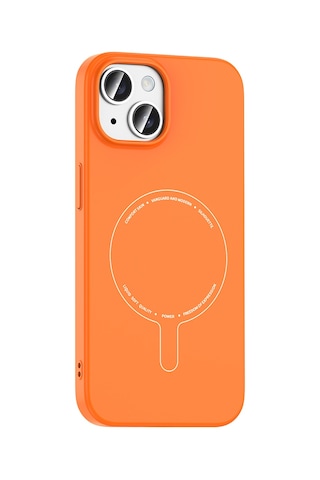 Maks Technology iPhone Uyumlu 15 Kılıf M-safe Şarj Özellikli Kamera Korumalı Mkst Elio Sert Pc Kapak - Turuncu