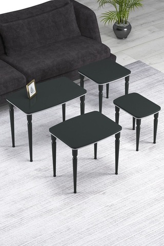 Imaj Mdf Ve Lake Boya, Antrasit 4lü Zigon Sehpa Takımı, Antrasit Gürgen Ayaklar Antrasit - Gri