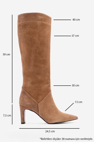 Luvishoes Merla Toprak Süet Hakiki Deri Kadın Topuklu Çizme Toprak
