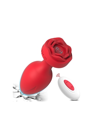 Pembe Tilki Uzaktan Kumandalı Gül Şekilli Anal Vibrator Kırmızı