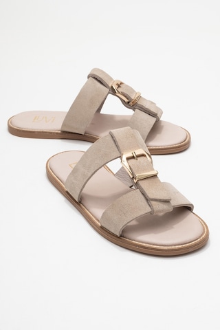 Luvishoes Luvi Shoes Sveta Bej Süet Tokalı Hakiki Deri Kadın Terlik Bej