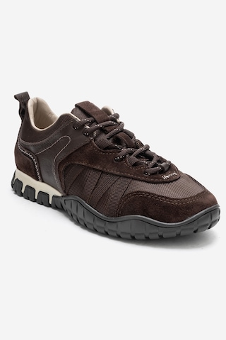 Fıera Kahverengi Hakiki Deri Fileli Kadın Günlük Sneaker Kahverengi