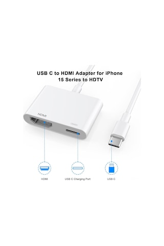 Gajeena İphone Uyumlu 16/15 Serisi İçin Usb-c'den Hdmı'ye Adaptör: 4k 30hz Tv Bağlantısı, Spor/film/oyun Gösterimi, Plug & Play