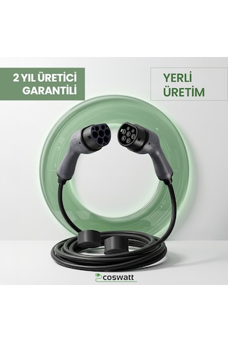 Coswatt Elektrikli Araç Tip-2 Şarj Kablosu 22kW / 32A / 5 Metre / 380V AC / Tip-2 / IEC 62196