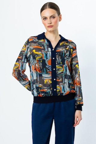 On Fashion Bluz Renkli Desenli Düğmeli Lacivert