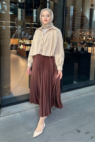 Unika Boutique Elisa Piliseli Etek - Zümrüt Acı Kahverengi