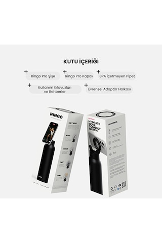 Ringo Pro Manyetik Telefon Tutuculu Termal Paslanmaz Çelik Su Şişesi Pipetli Kapak 24 Oz / 710 Ml Siyah