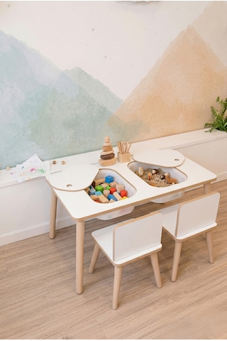 Montessori Çocuk Masası-oyun Masası-aktivite Masası-çalışma Masası-etkinlik Masası 2 Sandalye Beyaz