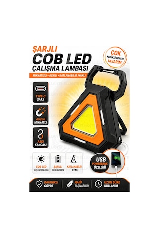 Şarjlı Cob Led Çalışma Lambası Type-c Şarjlı Usb Powerbank Mıknatıslı Askılı Katlanabilir Standlı Ka Çok Renkli