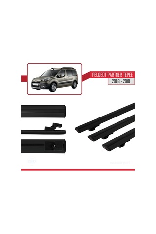 Peugeot Partner Tepee 2008-2018 Arası İle Uyumlu Basic Model Ara Atkı Tavan Barı Siyah 3 Adet