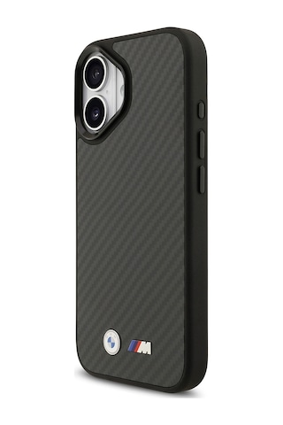 İphone 17 Uyumlu Kılıf Bmw Lisanslı M-safe Özellikli Karbon Fiber Metal Logolu Kevlar Kapak Siyah Siyah