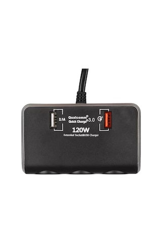 Sh Olesson 1639 12-24v 3lü Çift Usbli 120w 80cm Kablolu Dijital Ekranlı Araç Çakmak Çoklayıcı Najmaddin