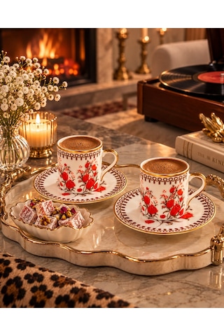 Nostalji 2 Kişilik Porselen Kahve Fincanı Takımı Çok Renkli