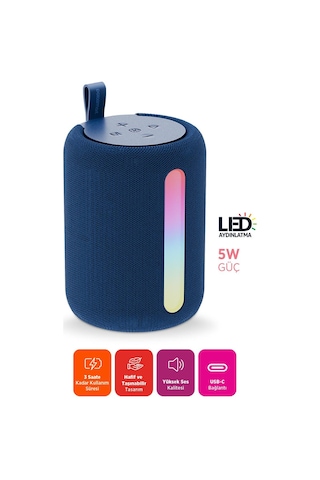Polosmart Fs110 Işıklı Taşınabilir Kablosuz Bluetooth Speaker Hoparlör 1200 Mah Navy