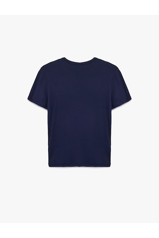 Koton Viskon Kumaş Ribanalı Slim Fit Kısa Kollu Bisiklet Yaka Basic Tişört Lacivert 7wak50010ek