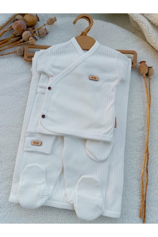 Bilge Trend Kız Erkek Bebek Natural 7 Parça Beyaz Hastane Çıkışı Zıbın Seti Beyaz