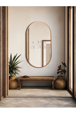 Dekoratif Ayna Duvar Aynası Konsol Aynası Mdf Elips Ayna 90x50 Cm 90 X 50 Bronz