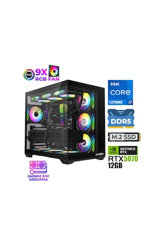 Xaser Master X7 i7-12700KF 32 GB 1 TB M.2 NVMe SSD 12 GB RTX5070 Free Dos Masaüstü Oyuncu Bilgisayarı