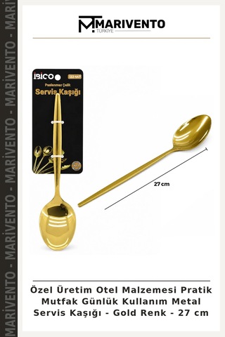 Özel Üretim Otel Malzemesi Pratik Mutfak Günlük Kullanım Metal Servis Kaşığı - Gold Renk - 27 Cm