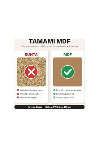 Tamamı Mdf Bohem Tv Ünitesi 150 Cm Safir Meşe Sepet Kahverengi