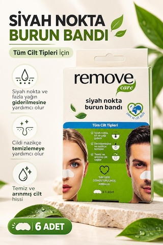 Remove Care Siyah Nokta Burun Bandı 6 Adet Gözenek Temizleyici, Siyah Nokta Ve Fazla Yağ Temizleme Bandı, Tüm Cilt Tipleri