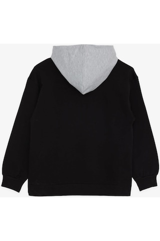Breeze Girls & Boys Erkek Çocuk Sweatshirt Kapüşonlu Yazı Baskılı 8-14 Yaş, Siyah-siyah Siyah