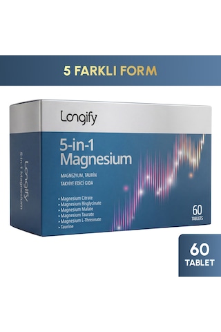 Longify 5-in-1 Magnesium Magnezyum Bisglisinat, Sitrat, Malat, L-treonat, Taurat Ve Taurin 60 Tablet