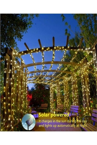 Pazly Güneş Enerjili 100 Led Açık Bahçe Işıkları - Sıcak Beyaz 10m