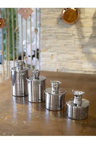 Bakır Baharat Seti Objeli Model 4'lü Gümüş Bakır