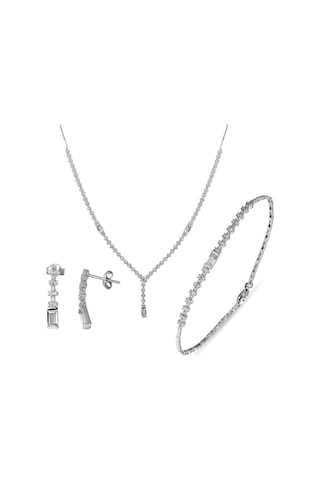 Favori Baget Taşlı 14 Ayar Beyaz Altın Set EKOTDT562BY-98-W