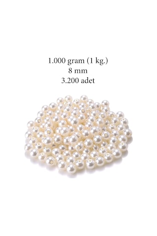 1.000 Gram 1 Kg. 8mm Krem Renk Plastik İnci Boncuk Çanta Ve Takı Yapım Boncuğu 3.200 Adet