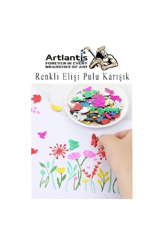 Elişi Pulu Karışık Şekilli 100 Lü 1 Paket Renkli Şekilli Pul Yanardöner Payet Pırıltılı Süs Okul Öncesi Kreş Ana Sınıfı